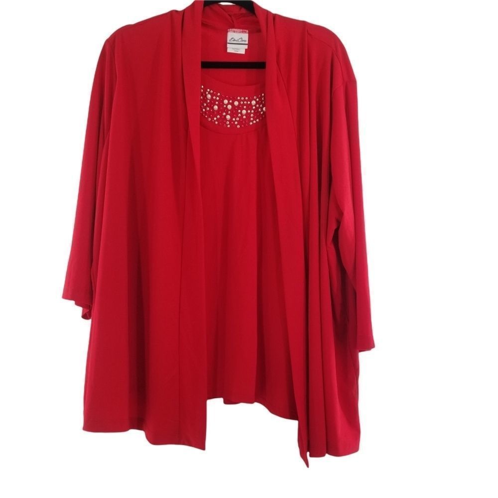 Bend over red bedazzled cardigan/blouse red 2X